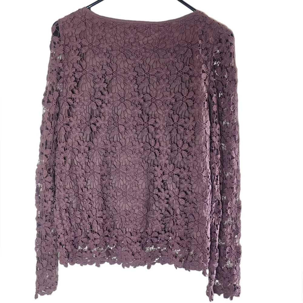 Hazel women's brown long-sleeved crochet overlay designed top size M